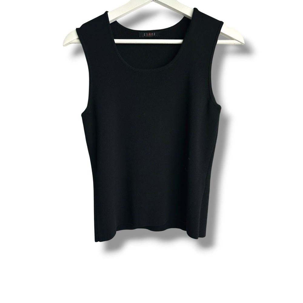 Cyrus Womens Black Ribbed Knit Scoop Neck Sleeveless Shell Tank Top Size M